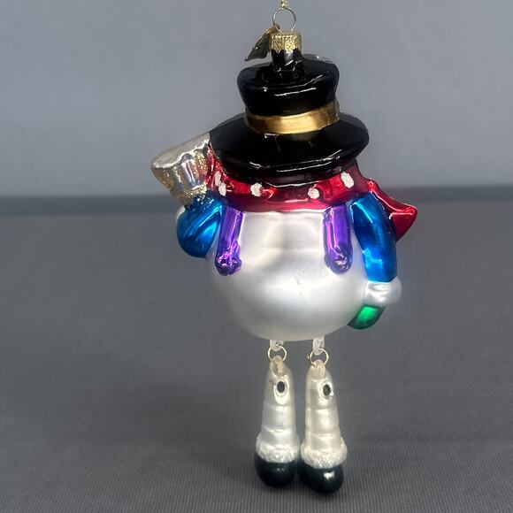 Thomas Pacconi Blown Glass Snowman Ornament 6” Hand Painted Dangle Leg Christmas - Picture 14 of 16